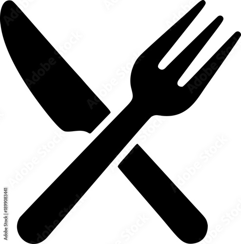 Fork and knife crossed dining icon for restaurant menu, food service and culinary graphic design