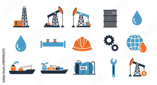 Oil Industry Icons Set Vector Illustration.