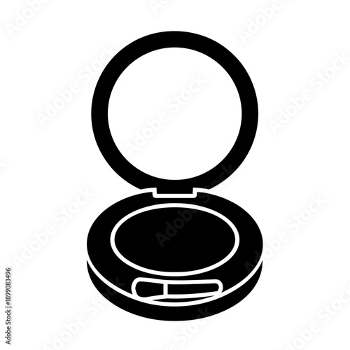 Round Closed Powder Compact with Ridged Lid and Hinge Cosmetic Item Black Vector Design
