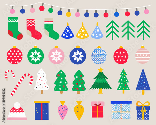 Festive christmas decorations stockings trees ornaments and gifts