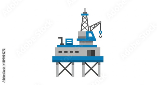 Offshore oil rig platform illustration with crane and derricks.