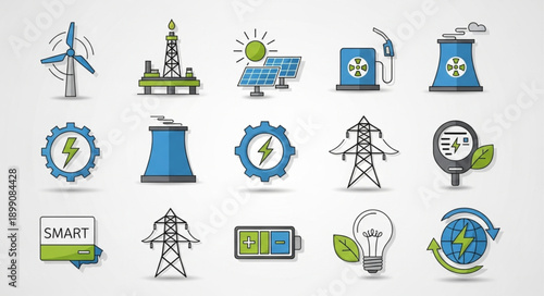 Collection of energy industry icons and symbols.