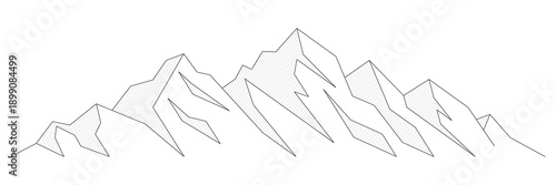 Mountain vector drawing, line art vector, minimalism, isolated on white background