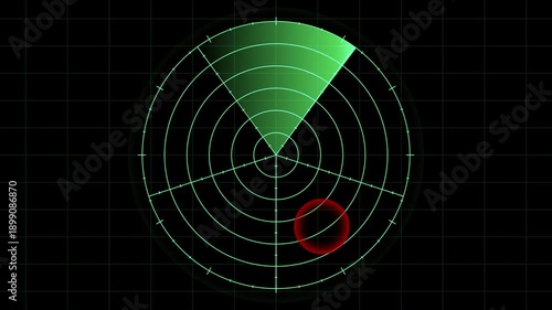 Radar screen scanning detection technology navigation sonar displaying potential targets and sweep, useful for visualising tracking systems.