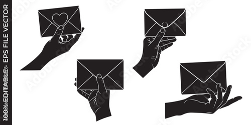 Hands Holding Envelopes with Love Letters and Messages in Black and White