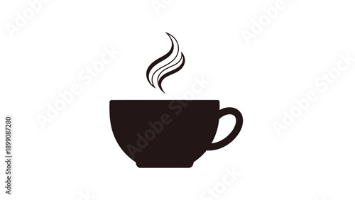 Simple black coffee cup with rising steam on a white background