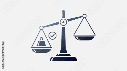 Balance scale with check mark indicating legal justice and equality