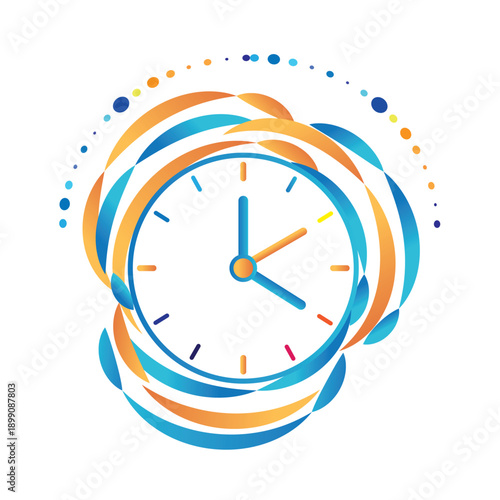 Abstract Time Management Concept with Flowing Colorful Ribbons Around a Clock Face.eps