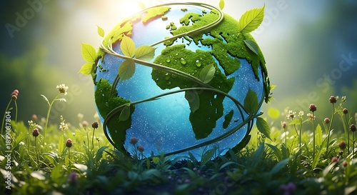 Wallpaper Mural Green globe with leaves and vines in a field of flowers earth Torontodigital.ca