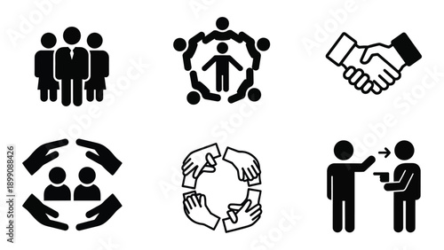 Icons representing various aspects of global cooperation and unity. Vector