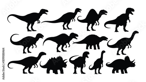 A diverse collection of dinosaur silhouettes showcasing various species Vector
