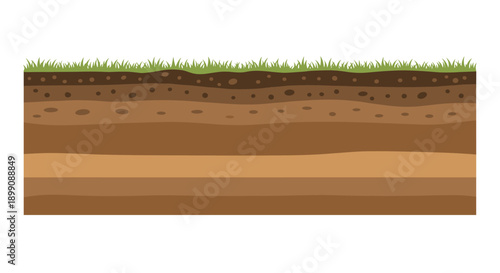 Minimalist Soil Layer Diagram with Green Grass Surface and Multi-Toned Brown Earth Strata for Environmental Science and Agricultural Visual Projects