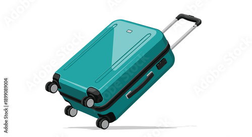 Teal Rolling Suitcase with Telescopic Handle Extended in a Dynamic Angle Isolated on a White Background for Travel and Tourism Industry Graphics