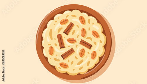 Traditional sweet dish with nuts and cinnamon on wooden plate  