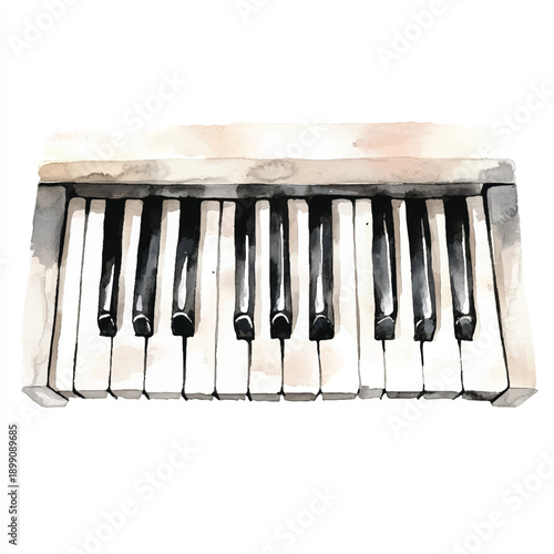 Watercolor Painting of Piano Keys with Detailed Texture and Shading.