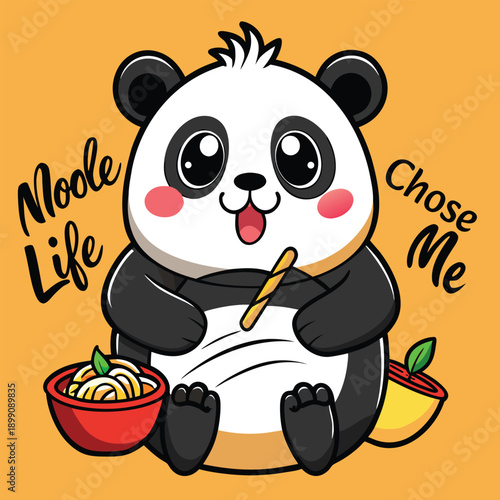 Cute panda eating bamboo cartoon vector illustration