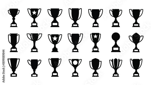 A collection of various trophy designs in a black and white illustration Vector