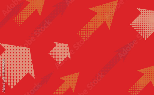 成長・上昇をイメージした右肩上がり矢印の赤い背景イラスト