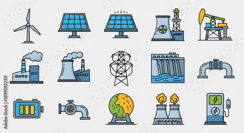 Collection of energy industry icons and symbols.