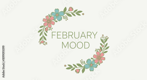 Quadro em tela February Mood Floral Wreath with Flowers and Leaves.