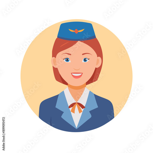 A friendly flat design vector illustration of a female flight attendant