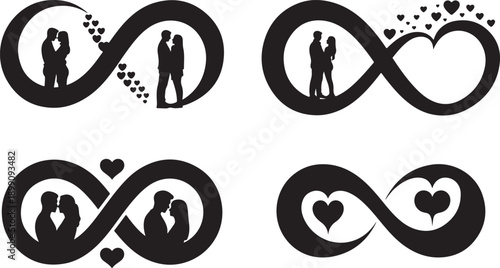 Infinity Symbol Love Collection with Romantic Couple Silhouettes and Hearts for Eternal Marriage and Anniversary