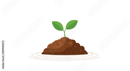 Young Green Sprout with Two Leaves Growing from Mound of Soil for Environmental Growth Nature Conservation and Sustainable Agriculture Concept Illustration.
