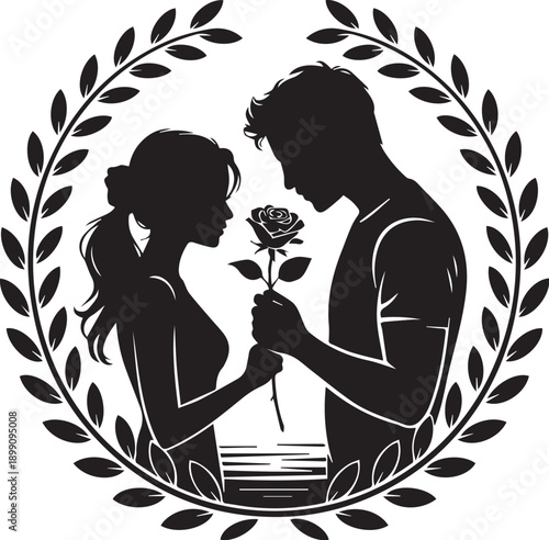Romantic Couple Silhouette Vector Set, Love Story Scenes and Wedding Couples in Nature