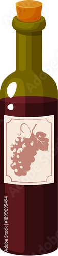 Thanksgiving day wine bottle cartoon fall season object. Fall holiday wine bottle, happy Thanksgiving day dinner isolated vector attribute. October celebration bottle of red wine alcohol drink