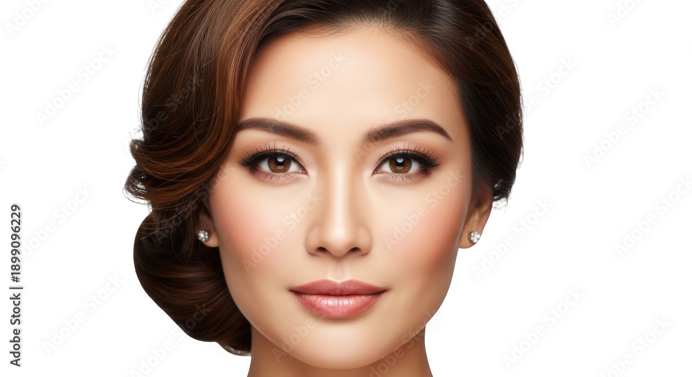 Obraz premium Beautiful Asian Woman with Brown Hair and Makeup