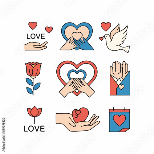 Hand drawn red heart symbol held gently in hands showing love care and a simple romantic Valentine illustration