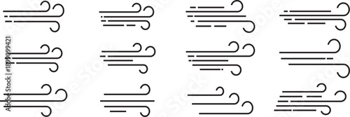 Wind, Breeze, Minimal, Icon Set, Air Flow, Weather, Climate, Nature, Popular, Isolated, White Background, Transparent, Vector, Illustration, Branding, Digital Asset, Web Icon, Mobile App, Ventilation,