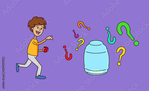 Boy Pondering a Jar of Questions