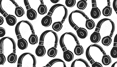 Headphone Seamless Pattern Background Audio Icon Flat Design