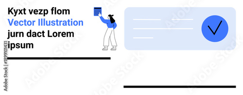 Data security, digital forms, online verification, authentication processes, approval systems, visual communication. Person interacting with a form graphic. Online verification and authentication