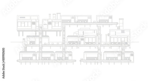 Detailed architectural cross-section illustrating a multi-level structure with interconnected modules and supporting columns.