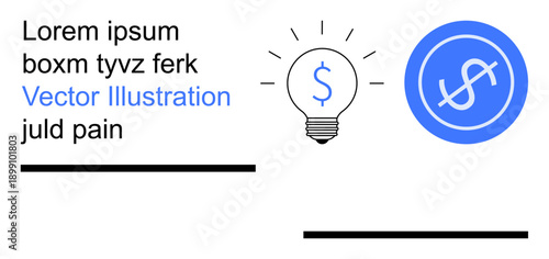 Innovation, finance, creativity, economy, energy solutions, business strategy. Graphic of a light bulb linked with a dollar sign and arrow. Innovation and finance illustrated visually