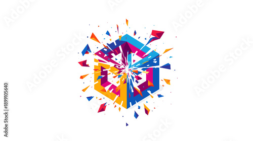 Vibrant geometric shapes exploding in colorful chaos