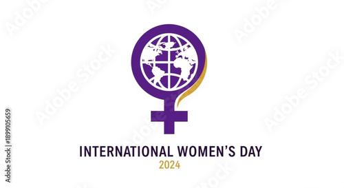 International women's day 2024 logo with purple and yellow colors