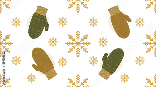 Winter mittens and snowflakes pattern, warm winter accessories