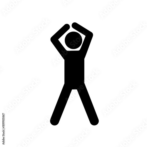Stick Figure Cricket Player Celebrating with Both Arms Raised Wide in Triumph Black Vector Design
