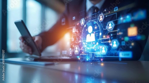 E learning technology concept. Online education, webinar, online courses. AI machine learning enhance personalized learning. Digital training employee, compliance, customer, partner. Doodle symbols