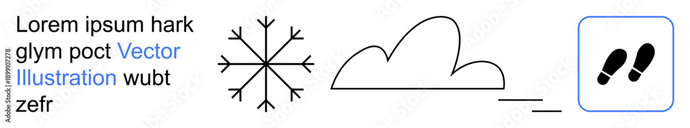 Naklejka premium Weather forecast, climate change, seasons, minimalism, navigation, outdoor activities. Symbols of a snowflake, cloud and footprints. Weather forecast and climate change concept