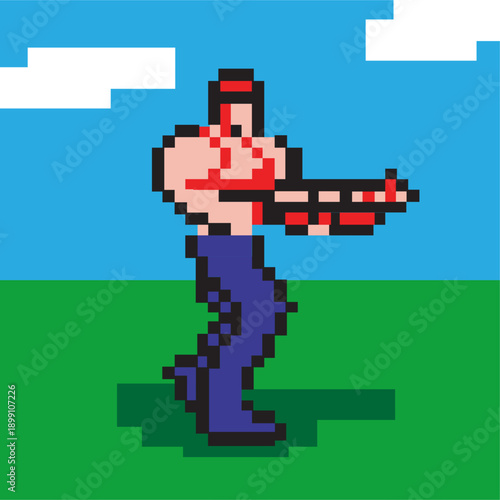 Pixel Art Action Hero Character
