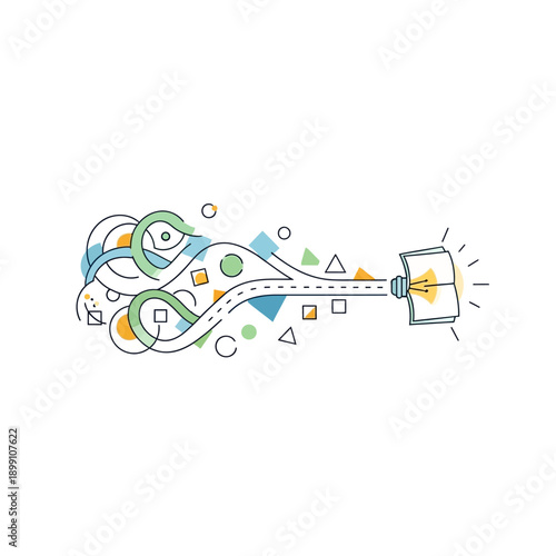 Abstract representation of a brain generating ideas and solutions.