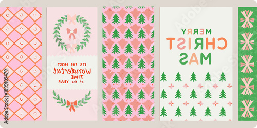 Four vertically aligned christmas themed patterned paper designs