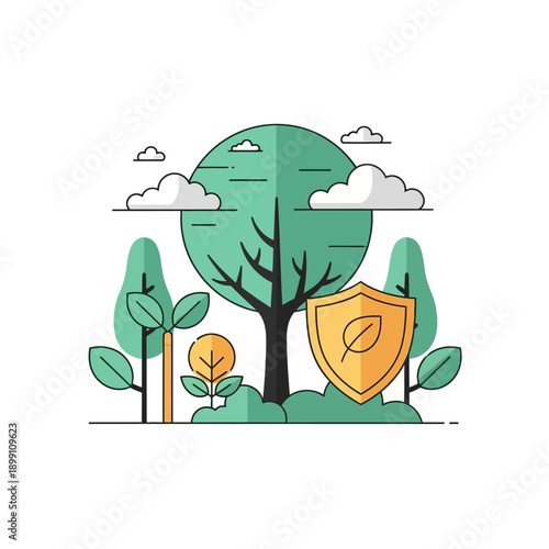 Tree Protected by Shield with Leaf Symbol.