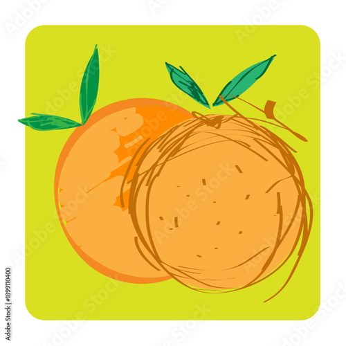 Hand-Drawn Oranges with Green Leaves