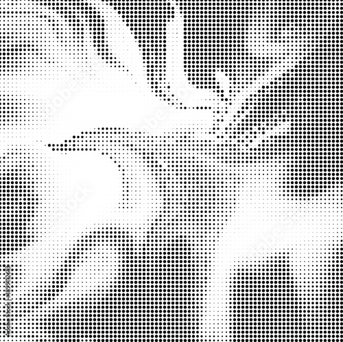 Halftone illustration of a deer with large antlers turned white