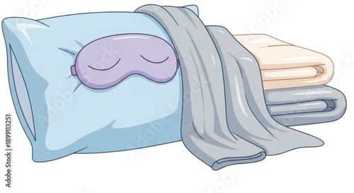 Sleep Mask on Blue Pillowcase isolated on transparent background.